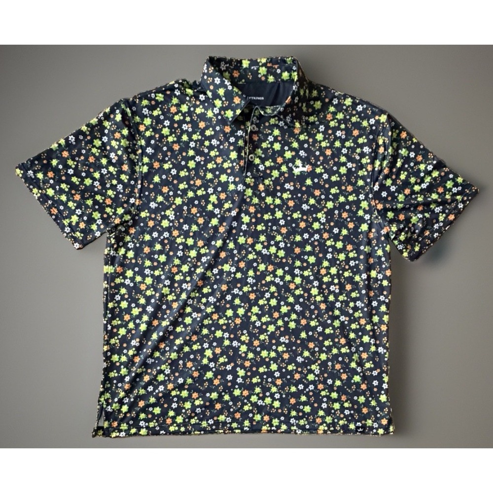 Draft Kings Short Sleeve Golf Polo Shirt Floral Multicolor Crown Logo Large JBHS